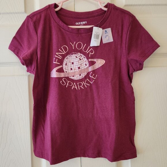 Old Navy Girls Burgundy Graphic T-Shirt "Find Your Sparkle" 100% Cotton Size S ( - Picture 1 of 7